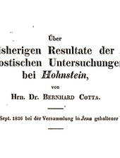 Cotta, 1837: Über die Juravorkommen in Hohnstein, Sächsische Schweiz